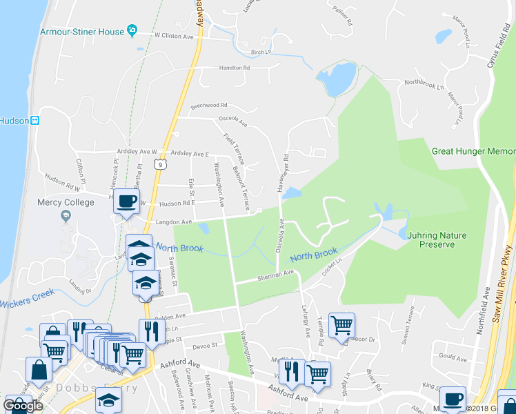 map of restaurants, bars, coffee shops, grocery stores, and more near 1 Belmont Terrace in Irvington