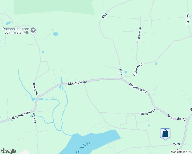 map of restaurants, bars, coffee shops, grocery stores, and more near 2627 Mountain Road in Stroudsburg
