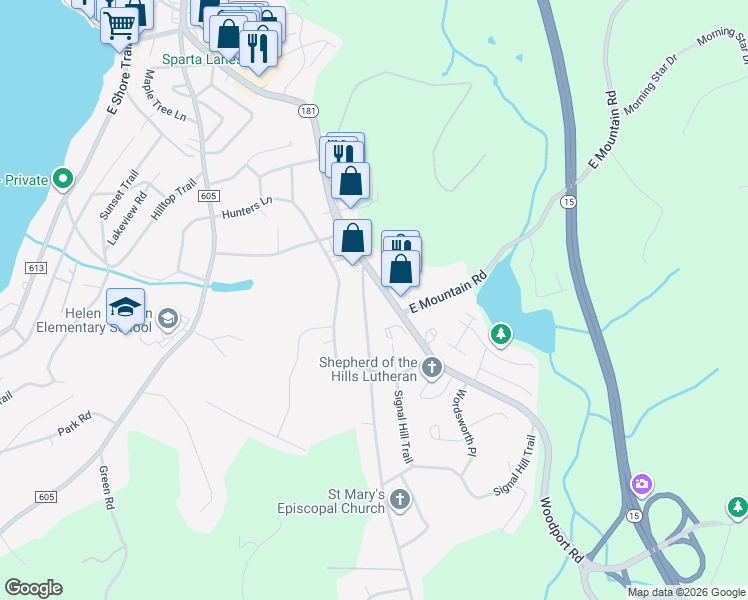 map of restaurants, bars, coffee shops, grocery stores, and more near 191 New Jersey 181 in Sparta