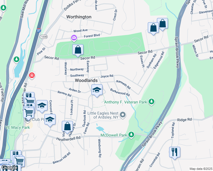 map of restaurants, bars, coffee shops, grocery stores, and more near 41 Kenneth Road in Hartsdale
