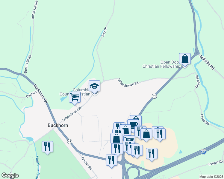 map of restaurants, bars, coffee shops, grocery stores, and more near 147-163 Schoolhouse Road in Bloomsburg