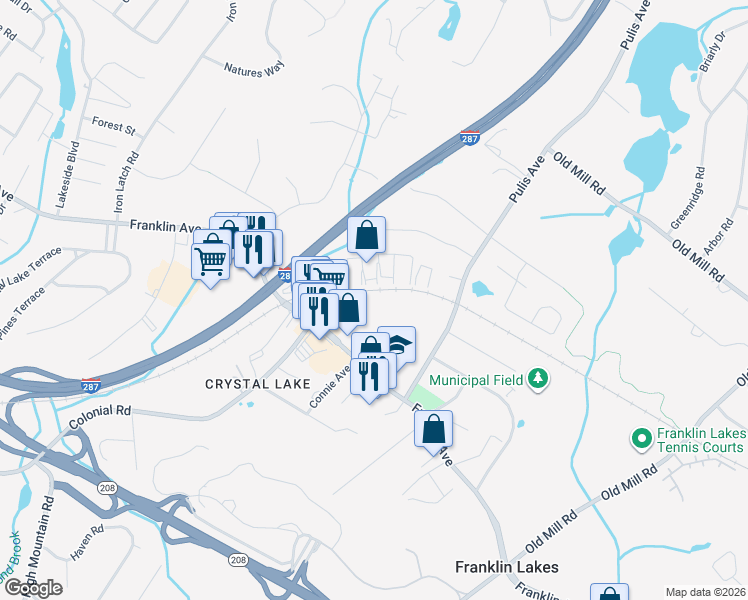 map of restaurants, bars, coffee shops, grocery stores, and more near 793 Franklin Avenue in Franklin Lakes