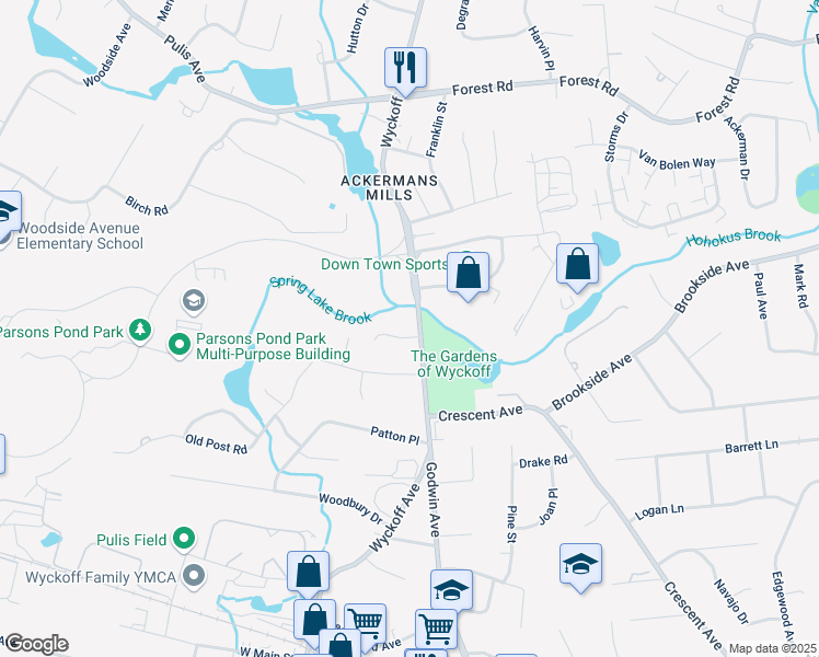 map of restaurants, bars, coffee shops, grocery stores, and more near 401O Braen Avenue in Wyckoff