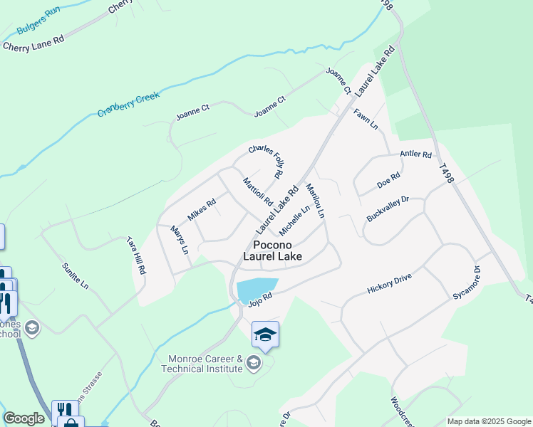 map of restaurants, bars, coffee shops, grocery stores, and more near 321 Laurel Lake Road in Monroe County