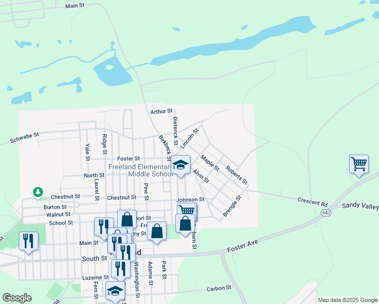 map of restaurants, bars, coffee shops, grocery stores, and more near 51-73 Lincoln St in Freeland