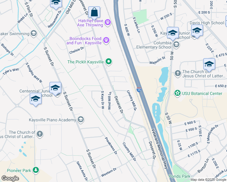 map of restaurants, bars, coffee shops, grocery stores, and more near Deseret Dr in Kaysville