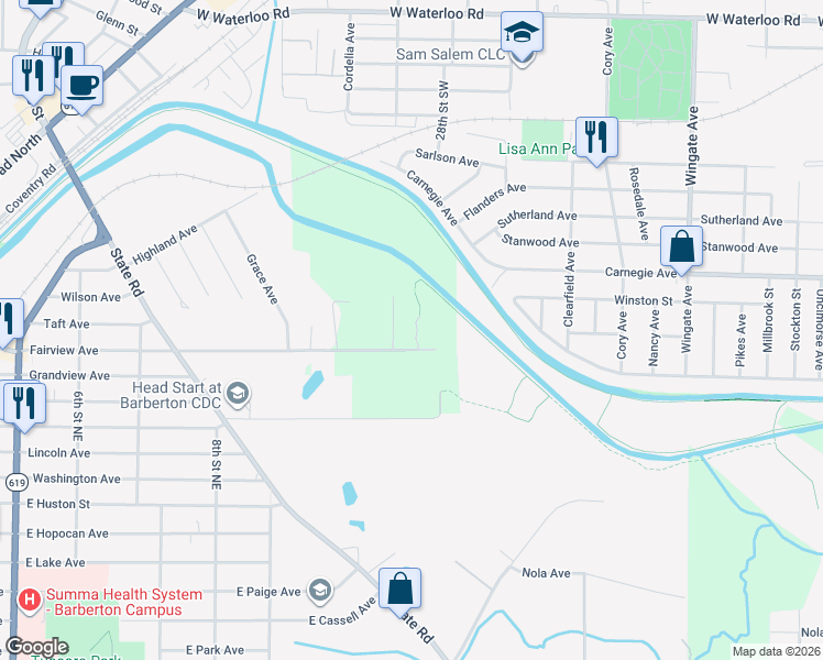 map of restaurants, bars, coffee shops, grocery stores, and more near 865 Fairview Avenue in Barberton