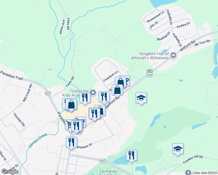 map of restaurants, bars, coffee shops, grocery stores, and more near 203 American Way in East Stroudsburg