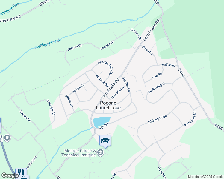 map of restaurants, bars, coffee shops, grocery stores, and more near 324 Laurel Lake Road in Monroe County