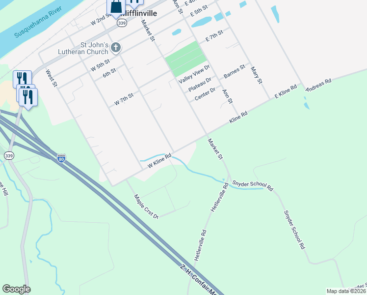 map of restaurants, bars, coffee shops, grocery stores, and more near 116 W Kline Rd in Nescopeck