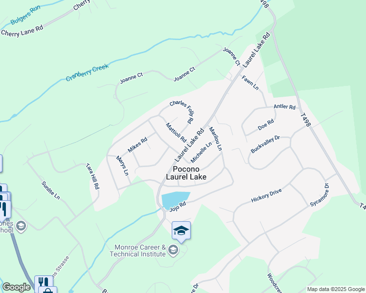 map of restaurants, bars, coffee shops, grocery stores, and more near 321 Laurel Lake Road in Monroe County