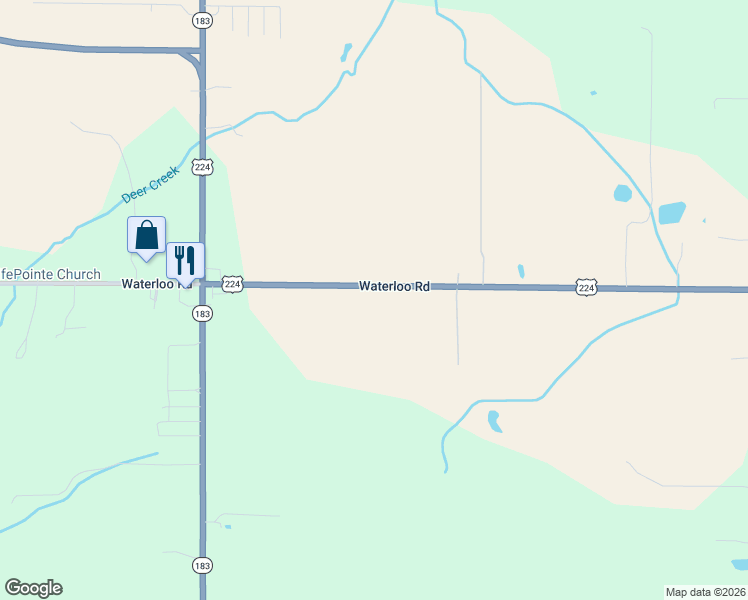 map of restaurants, bars, coffee shops, grocery stores, and more near 6964 Waterloo Rd in Atwater