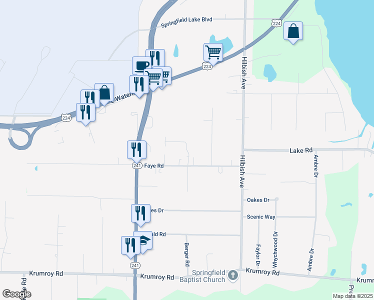 map of restaurants, bars, coffee shops, grocery stores, and more near Doty Drive in Akron