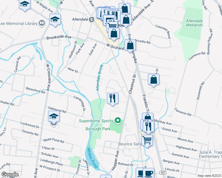 map of restaurants, bars, coffee shops, grocery stores, and more near 2302 Freeman Way in Allendale