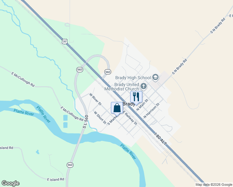 map of restaurants, bars, coffee shops, grocery stores, and more near 217 Lincoln Highway in Brady