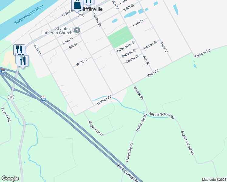 map of restaurants, bars, coffee shops, grocery stores, and more near 1023 Race Street in Nescopeck