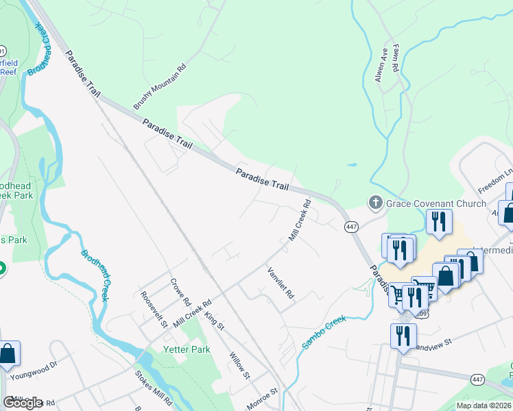 map of restaurants, bars, coffee shops, grocery stores, and more near 209 Monroe-Heights Road in East Stroudsburg