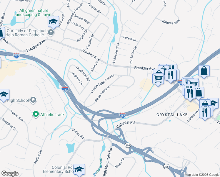 map of restaurants, bars, coffee shops, grocery stores, and more near 873 Roberts Court in Franklin Lakes
