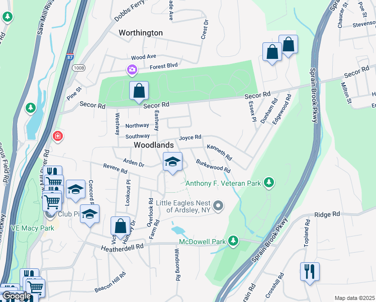 map of restaurants, bars, coffee shops, grocery stores, and more near 41 Kenneth Road in Hartsdale