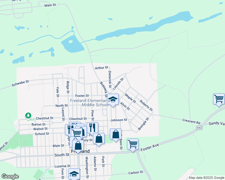 map of restaurants, bars, coffee shops, grocery stores, and more near 73 Lincoln St in Freeland