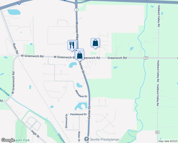 map of restaurants, bars, coffee shops, grocery stores, and more near 168 Center Street in Seville