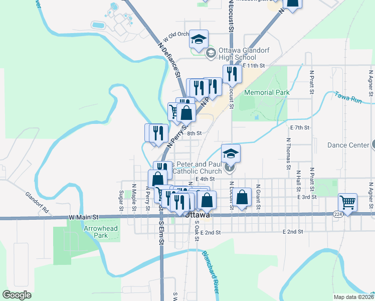 map of restaurants, bars, coffee shops, grocery stores, and more near 505 North Taft Avenue in Ottawa
