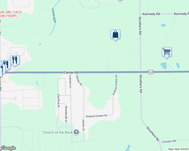 map of restaurants, bars, coffee shops, grocery stores, and more near 4055 Center Road in Youngstown