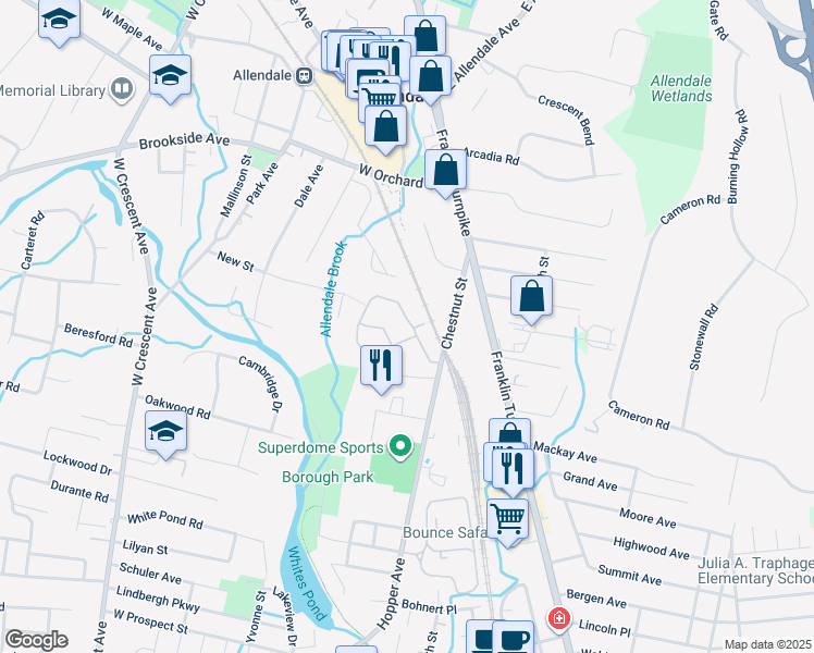 map of restaurants, bars, coffee shops, grocery stores, and more near 601 Whitney Lane in Allendale