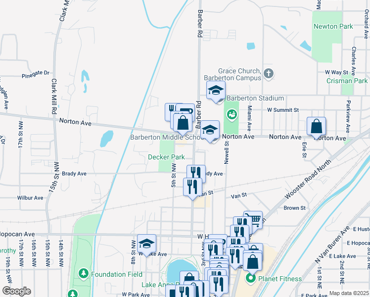map of restaurants, bars, coffee shops, grocery stores, and more near 578 Harrington Avenue in Barberton