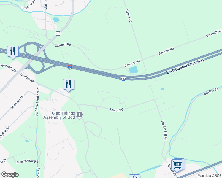 map of restaurants, bars, coffee shops, grocery stores, and more near 13 Cub Circle in Bloomsburg