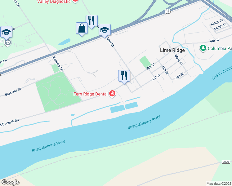 map of restaurants, bars, coffee shops, grocery stores, and more near 6130 4th Street in Bloomsburg