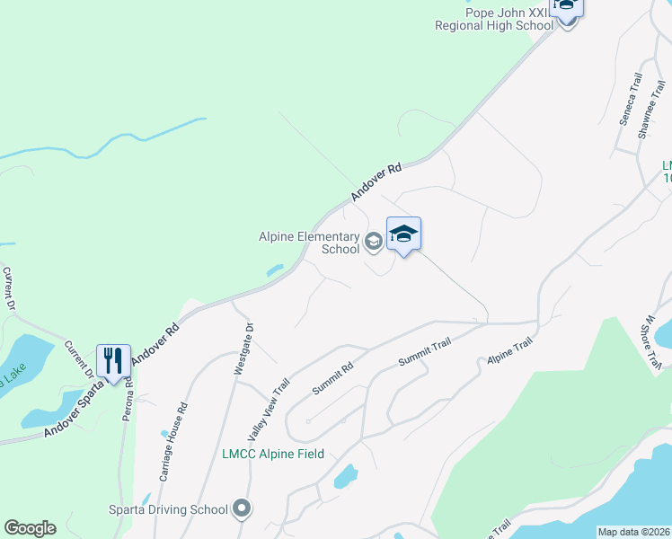 map of restaurants, bars, coffee shops, grocery stores, and more near 1 Faith Ann Way in Sparta Township