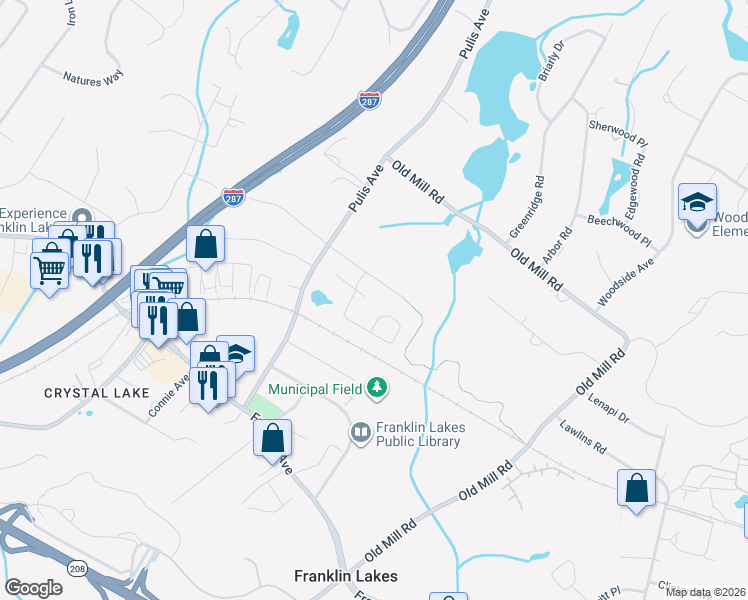 map of restaurants, bars, coffee shops, grocery stores, and more near 6 Valen Court in Franklin Lakes