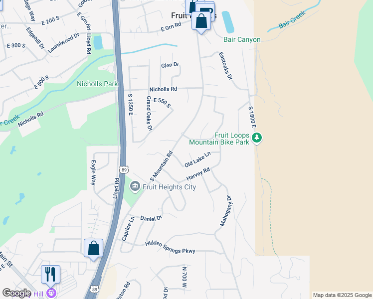 map of restaurants, bars, coffee shops, grocery stores, and more near 708 Deer View Cir in Fruit Heights