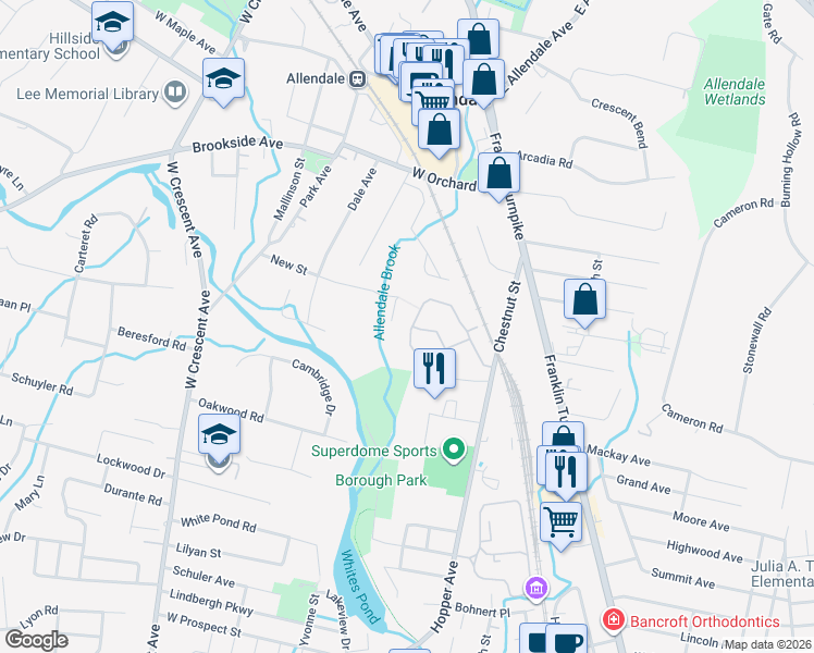 map of restaurants, bars, coffee shops, grocery stores, and more near 2302 Freeman Way in Allendale