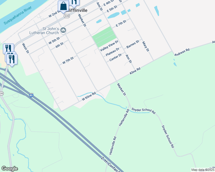 map of restaurants, bars, coffee shops, grocery stores, and more near 116 W Kline Rd in Nescopeck