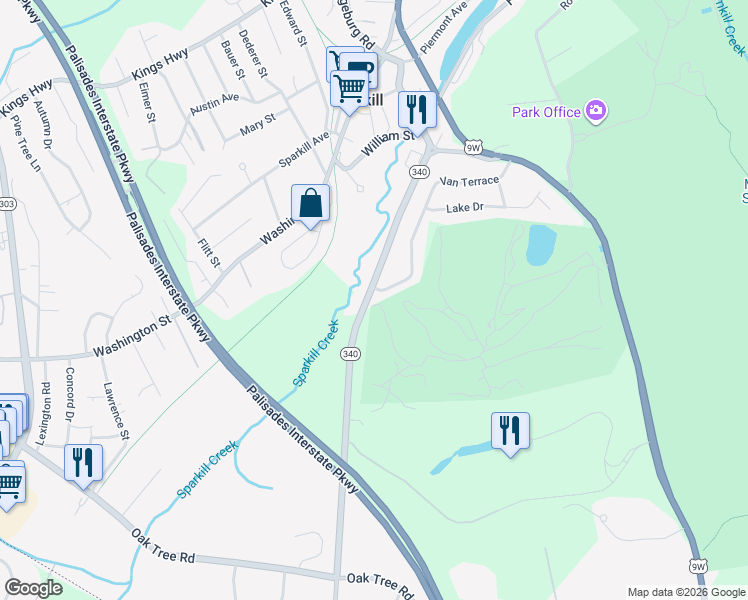map of restaurants, bars, coffee shops, grocery stores, and more near 595 New York 340 in Sparkill
