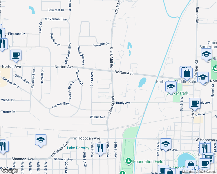map of restaurants, bars, coffee shops, grocery stores, and more near 75 Helen Street in Barberton