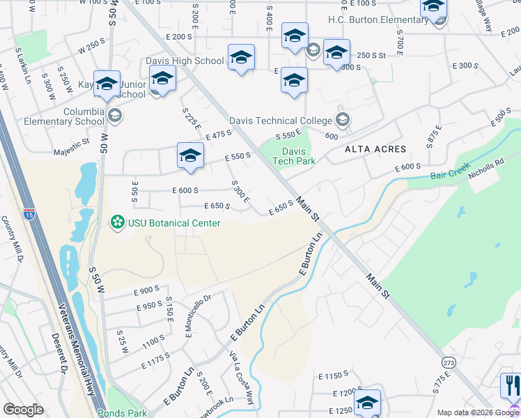 map of restaurants, bars, coffee shops, grocery stores, and more near 315 East 650 South in Kaysville