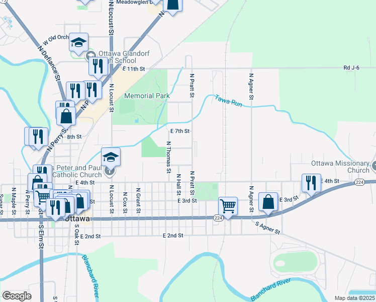 map of restaurants, bars, coffee shops, grocery stores, and more near 461 North Pratt Street in Ottawa