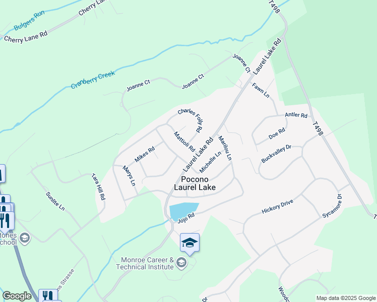 map of restaurants, bars, coffee shops, grocery stores, and more near 321 Mattioli Road in Monroe County