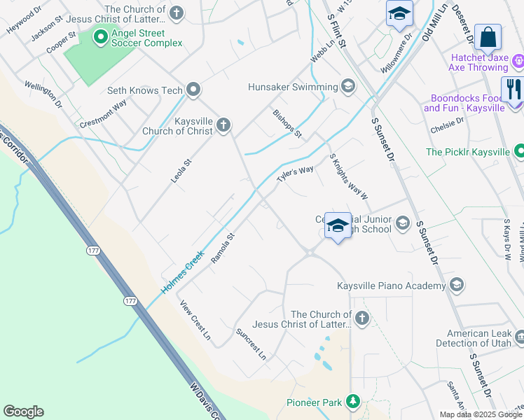 map of restaurants, bars, coffee shops, grocery stores, and more near 680 South Angel Street in Kaysville