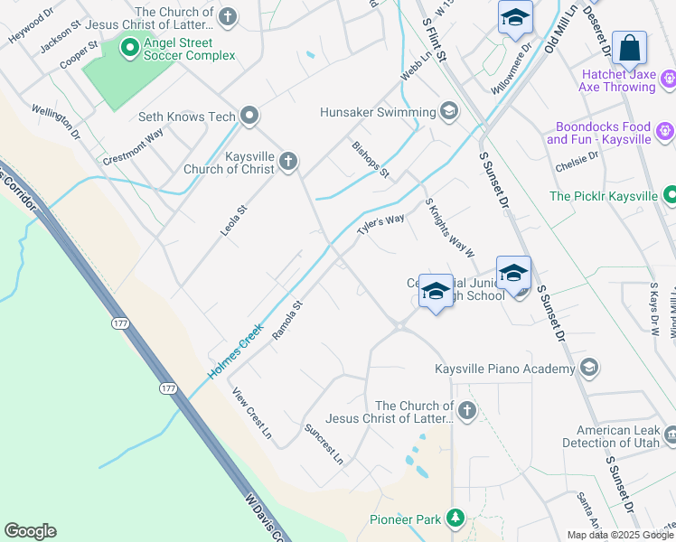 map of restaurants, bars, coffee shops, grocery stores, and more near 680 South Angel Street in Kaysville