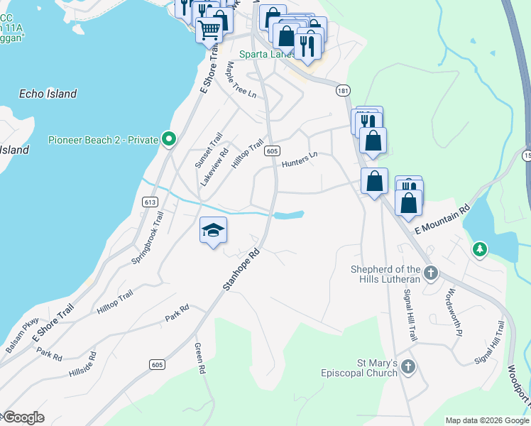 map of restaurants, bars, coffee shops, grocery stores, and more near 88 Stanhope Sparta Road in Sparta