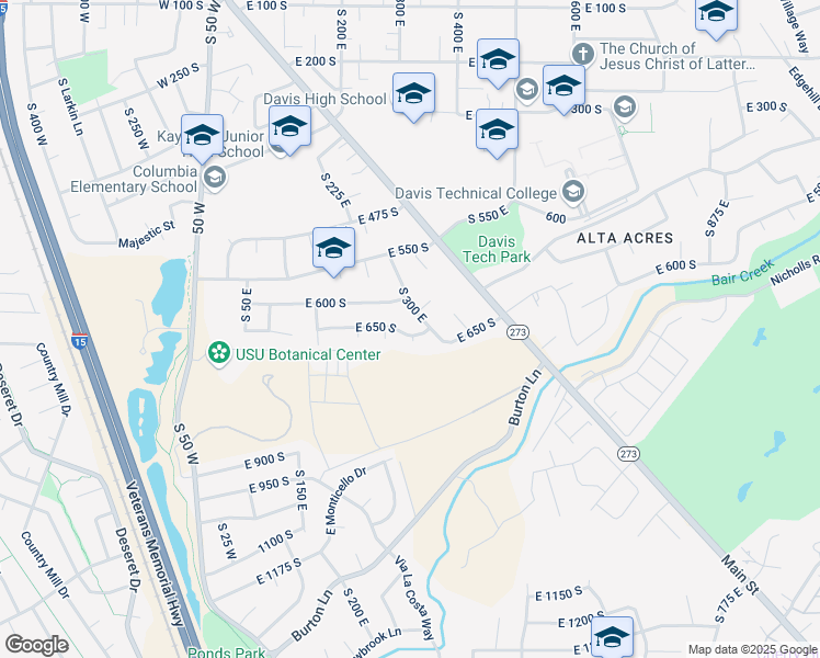map of restaurants, bars, coffee shops, grocery stores, and more near 271 East 650 South in Kaysville