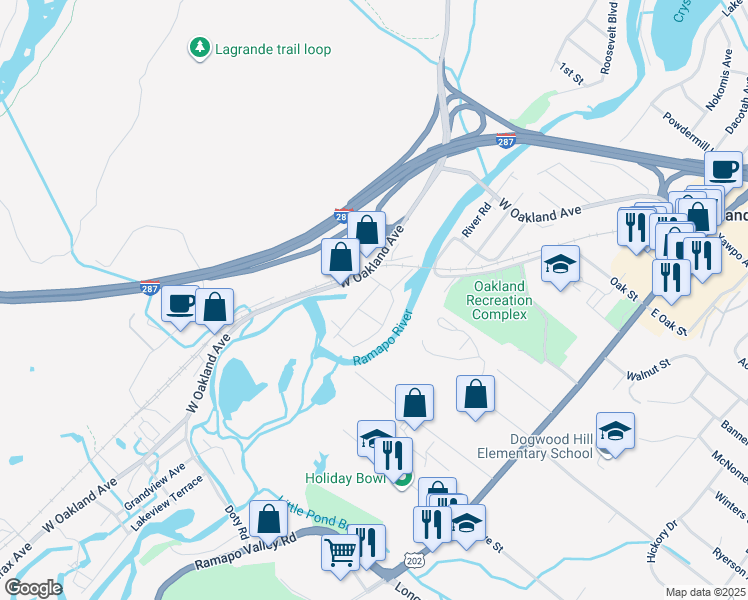 map of restaurants, bars, coffee shops, grocery stores, and more near 11 Park Drive in Oakland