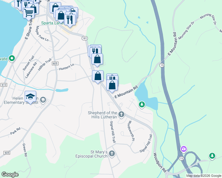map of restaurants, bars, coffee shops, grocery stores, and more near 191 New Jersey 181 in Sparta
