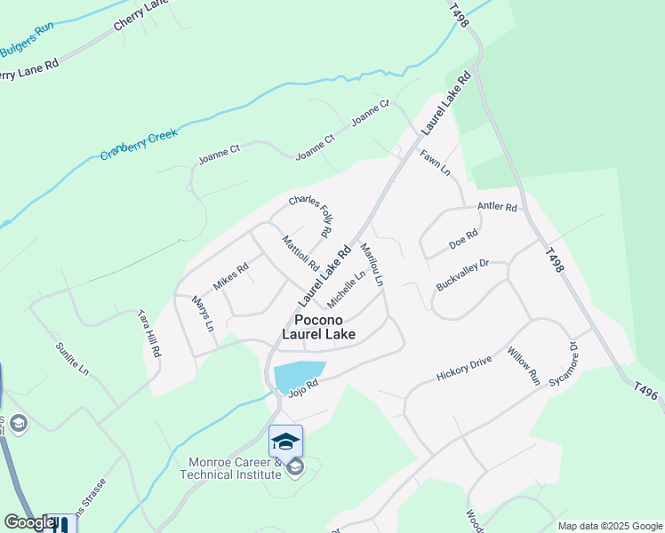map of restaurants, bars, coffee shops, grocery stores, and more near Laurel Lake Road in Monroe County