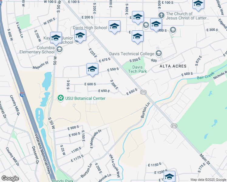 map of restaurants, bars, coffee shops, grocery stores, and more near 271 East 650 South in Kaysville