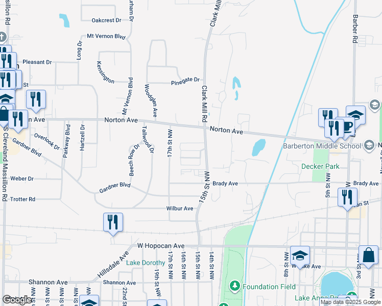 map of restaurants, bars, coffee shops, grocery stores, and more near 75 Helen Street in Barberton